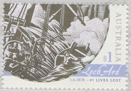 Australia-2007-Historic-Shipwrecks-1-dollar-Greyscale-with-lilac-under-Loch-Ard-P13-86-x-14-6-Loch-Ard-sunk-1-June-1878-on-Mutton-Bird-island-2-survived-SG2814