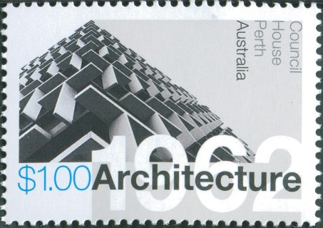 Australia-2007-Landmarks-Australian-Modernist-Architecture-1-dollar-Monochrome-with-vale-in-cyan-P13-85-x-14-6-Council-House