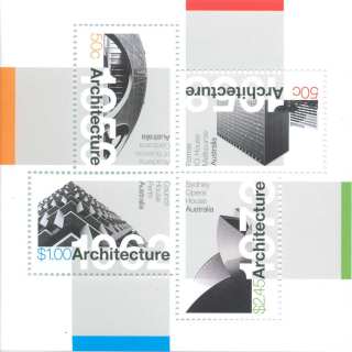 Australia-2007-Landmarks-Australian-Modernist-Architecture-4-45-dolar-Monochrome-with-simple-colour-blocks-P13-85-x-14-6-Mini-sheet-with-square-margin-but-domino-placement-of-st