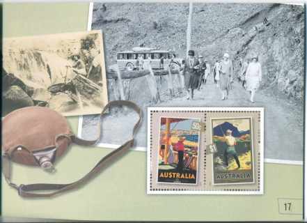 Australia-2007-Nostalgic-Tourism-Poster-Art-1-cent-Multi-P14-6-x-13-86-Horizontal-se-tenat-pair-sheet-stamps-4904-to-4905-on-walking-track-background-SG