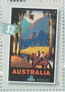 Australia-2007-Nostalgic-Tourism-Poster-Art-2-dollar-Multi-P14-6-x-13-86-Riding-in-the-Country-by-James-Northfield