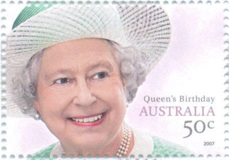 Australia-2007-Queens-Birthday-HM-in-Australia-for-Commonwealth-Games-50-cent-Multi-P14-6-x-13-86-Queen-Elizabeth-frontal-face-in-green-with-white-hat-SG2812