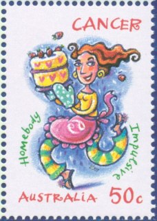 Australia-2007-Signs-of-the-Zodiac-50-cent-Multi-P14-6-x-13-86-Cancer-cartoon-girl-with-cake