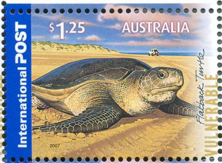 Australia-2007-Threatened-Wildlife-1-25-dollar-Multi-P14-6-x-13-86-Flatback-turtle-Natator-depressus-from-the-beaches-of-northern-Australia-SG2841