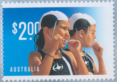 Australia-2007-Year-of-the-Surf-Lifesaver-2-dollar-Multi-P13-86-x-14-6-Two-youngsters-with-dark-blue-and-white-caps