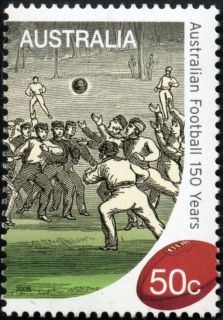 Australia-2008-150-Years-of-Australian-Football-50-cent-Multi-P14-6-x-13-86-Monocolour-sketch-of-early-football