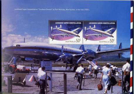 Australia-2008-Aviation-2-x-50-cent-Multi-P13-86-x-14-6-Horizontal-pair-of-5165-Constellation-on-ground-at-air-show-SG