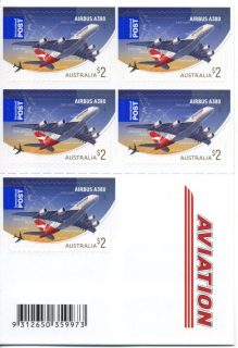 Australia-2008-Aviation-5-x-2-dollar-Multi-Pdie-cut-Five-self-adhesive-in-pack