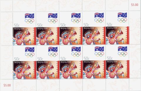 Australia-2008-Beijing-Olympics-Torch-Relay-10-x-50-cent-Multi-P14-6-x-13-86-All-same-design-5137-SG