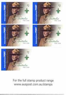 Australia-2008-Centenary-of-Scouting-in-Australia-5-x-2-dollar-Multi-Pself-adh-die-cut-11-2-x-11-5-IDC-Five-of-5046-SG