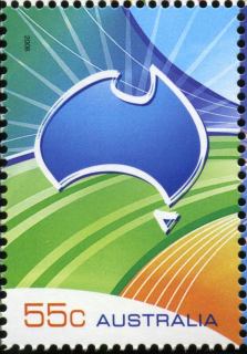 Australia-2008-For-Every-Occasion-55-cents-Multi-P14-6-x-13-86-Map-of-Australia-in-blue-SG3076