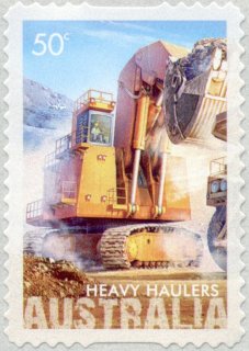 Australia-2008-Heavy-Haulers-from-Extractive-Industries-50-cent-Multi-Pself-adh-die-cut-Bucket-end-loader-for-lifting-ore-at-open-cut-SG