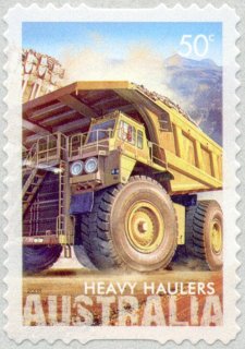 Australia-2008-Heavy-Haulers-from-Extractive-Industries-50-cent-Multi-Pself-adh-die-cut-Heavy-diesel-electric-haul-truck-SG