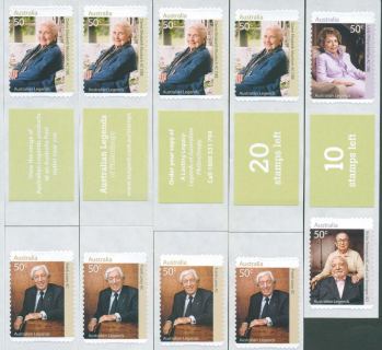 Australia-2008-Legends-of-Philanthropy-Legends-series-twelve-10-x-50-cent-Multi-PDie-cut-11-5-x-11-2-IDC-All-4-people-with-slogans-separating-pairs-SG