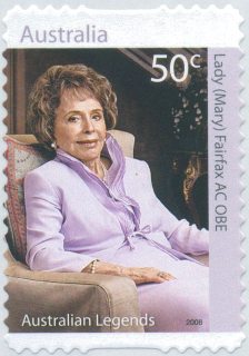 Australia-2008-Legends-of-Philanthropy-Legends-series-twelve-50-cent-Multi-PDie-cut-11-5-x-11-2-IDC-Lady-Mary-Fairfax-AC-OBE-Newspapers-Media-SG2913