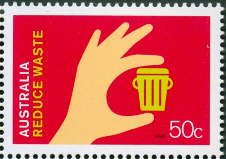 Australia-2008-Living-Green-50-cent-Multi-P13-86-x-14-6-Reduce-waste-pink-hand-holding-green-bin-between-fingers-SG3013