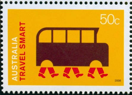 Australia-2008-Living-Green-50-cent-Multi-P13-86-x-14-6-Travel-smart-brown-bus-with-orange-legs-SG3014