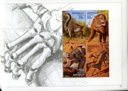 Australia-2008-Megafauna-large-extinct-Australian-creatures-4-x-55-cent-Multi-P14-6-x-13-86-Numbers-5227