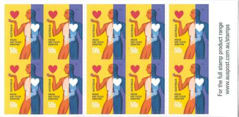 Australia-2008-Organ-Tissue-Donation-11-x-50-cent-Multi-Pself-adh-die-cut-11-5-x-12-2-IDC-Booklet-of-10-self-adhesive-stamps