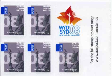 Australia-2008-World-Youth-Day-2008-5-x-1-35-dollar-Silvery-light-violet