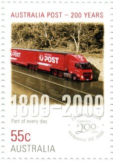 Australia-2009-Australia-Post-200-years-10-x-55-cent-Multi-P14-6-x-13-86-Every-day-large-red-truck-SG3167