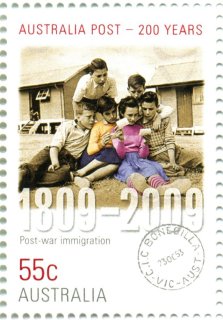 Australia-2009-Australia-Post-200-years-55-cent-Multi-P14-6-x-13-86-Post-war-immigration-SG3164