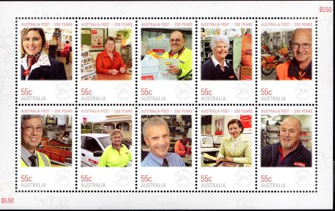 Australia-2009-Australia-Post-200-years-Part-III-Everyday-People-10-x-55-cent-Multi-P13-86-x-14-6-Ten-Australia-Post-employees