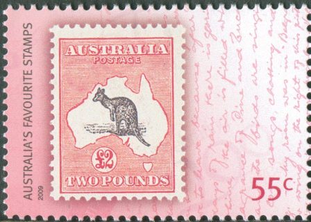 Australia-2009-Australia-Post-200-years-Series-B-Australias-Favourites-55-cent-Multi-P13-86-x-14-6-Stamp-on-stamp