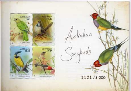 Australia-2009-Australian-Songbirds-4-4-dollar-Multi-P14-6-x-13-86-Has-pairs-of-the-sheet-stamps