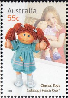 Australia-2009-Classic-Toys-55-cent-Multi-P13-86-x-14-6-Cabbage-Patch-doll-in-ble-dress