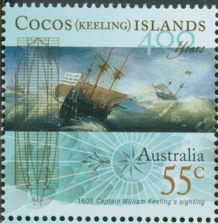 Australia-2009-Cocos-Keeling-Islands-400-years-since-Keeling-55-cent-Multi-P14-28-x-14-28-Year-1609-Old-sailing-ship-showing-400-years-since-Islands-sighted-by-Keeling-SG