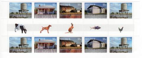 Australia-2009-Corrugated-landscapes-10-x-55-cent-Multi-P13-86-x-14-6-Decorative-gutter-strip-of-10