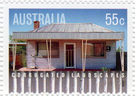 Australia-2009-Corrugated-landscapes-55-cent-Multi-P13-86-x-14-6-Corrugated-roof-on-old-home-in-Broken-Hill