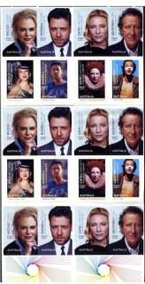 Australia-2009-Legends-2009-series13-Legends-of-the-Screen-20-x-55-cent-Multi-Pdie-cut-All-4-actors-both-portrait-and-movie-scene-for-self-adhesive-booklet-of-20-SG