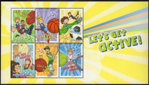 Australia-2009-Lets-Get-Active-55-cent-Multi-P14-6-x-13-86-All-6-stamps-5409-to-5414-incl-