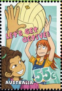 Australia-2009-Lets-Get-Active-55-cent-Multi-P14-6-x-13-86-Netball