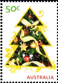 Australia-2009-Merry-Christmas-2009-50-cent-Multi-P13-86-x-14-6-Green-tree-outline-with-decorations-inside-SG3314