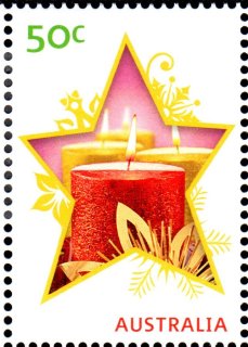 Australia-2009-Merry-Christmas-2009-50-cent-Multi-P13-86-x-14-6-Red-star-outline-filled-with-candles-SG3313