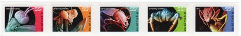 Australia-2009-Micro-Monsters-5-x-55-cent-Multi-Pdie-cut-All-55-cent-stamps-as-are-in-roll-of-100-SG