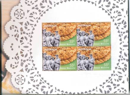 Australia-2009-Not-Just-Desserts-Australian-Food-4-x-55-cent-Multi-P13-86-x-14-6-4-stamps-of-Anzac-Biscuits-Anzac-is-Australia-and-New-Zealand-Army-Corps