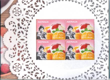 Australia-2009-Not-Just-Desserts-Australian-Food-4-x-55-cent-Multi-P13-86-x-14-6-4-stamps-of-Peach-Melba-