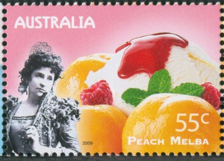 Australia-2009-Not-Just-Desserts-Australian-Food-55-cent-Multi-P13-86-x-14-6-Peach-Melba-