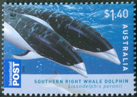 Australia-2009-WWF-Dolphins-of-the-Australian-Coastline-1-4-dollar-Multi-P13-86-x-14-6-Southern-right-whale-dolphin-Lissodelphis-peronii-from-deep-waters-off-the-Great-Australia