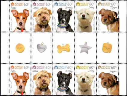 Australia-2010-Adopted-Adored-Pet-Dogs-10-x-60-cent-Multi-P14-4-x-14-Has-motifs-as-name-tags