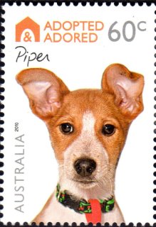 Australia-2010-Adopted-Adored-Pet-Dogs-60-cent-Multi-P14-4-x-14-Piper-appears-to-be-of-no-pure-breed-Stamp-change-from-55c-to-60-c-results-in-little-published-information