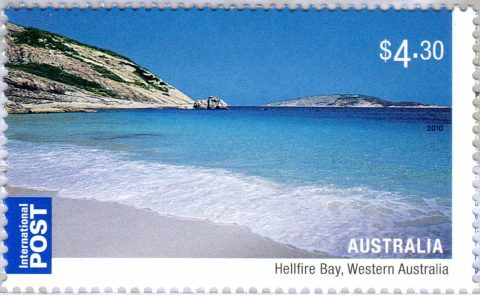 Australia-2010-Australian-Beaches-International-Stamps-4-3-dollar-Multi-P14-6-x-14-4-Hellfire-Bay