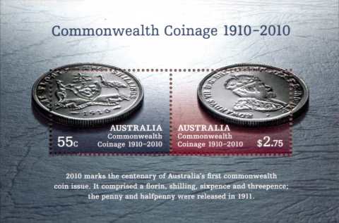 Australia-2010-Australian-Comonwealth-Coinage-1910-2010-3-25-dollar-Multi-P13-86-x-14-6-Shows-obverse-and-reverse-of-forst-florin-coinage