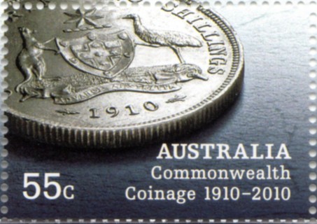 Australia-2010-Australian-Comonwealth-Coinage-1910-2010-55-cent-Multi-P13-86-x-14-6-Reverse-of-first-florin-two-shillings-of-Comonwealth-origin