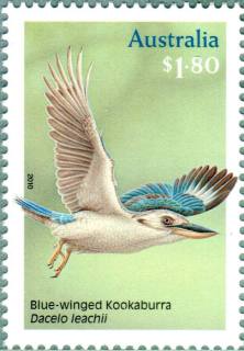 Australia-2010-Australian-Kingfishers-1-8-dollar-Multi-P14-6-x-13-86-Blue-winged-Kookaburra-Dacelo-leachii-SG3507