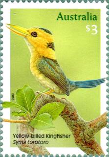 Australia-2010-Australian-Kingfishers-3-dollar-Multi-P14-6-x-13-86-Yellow-billed-Kingfisher-Suma-torotoro-SG3508